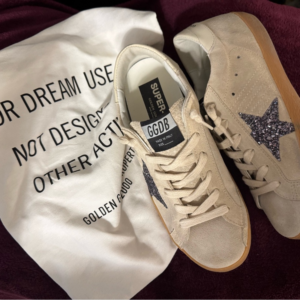 Golden Goose Cream Sneakers with Glitter Star